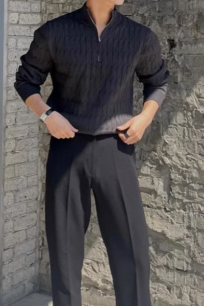 GWANGJY CABLE HALF ZIP SWEATER